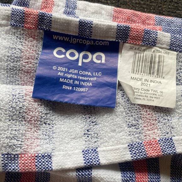 Preppy pastel striped white fringe 32x62" cotton blend beach towel - Picture 9 of 12